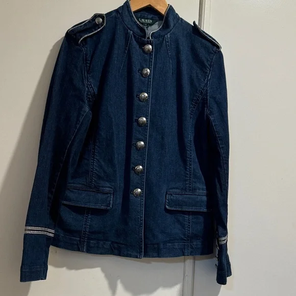 LAUREN RALPH LAUREN Sz8 MILITARY-INSPIRED OFFICER STRETCH DENIM JACKET - Picture 4 of 13